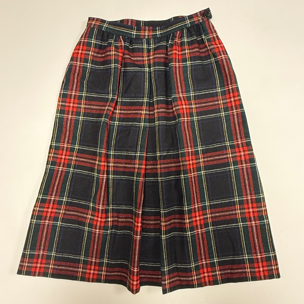 Pendleton Wool Plaid Midi Skirt Vintage Red Green Tartan Pleated Pockets Size 8